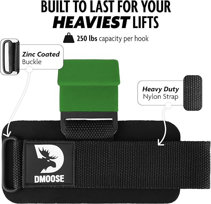 DMoose Fitness Weight Lifting Hooks for Men & 8 mm