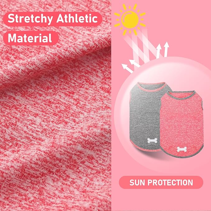 KYEESE 2 Pack Dog Shirts for Large Dogs Quick Dry Soft Stretchy Dog T-Shirts with Reflective Label Tank Top Sleeveless Vest Sun Protection Pet Clothes, Coral Red+Grey, 3XL