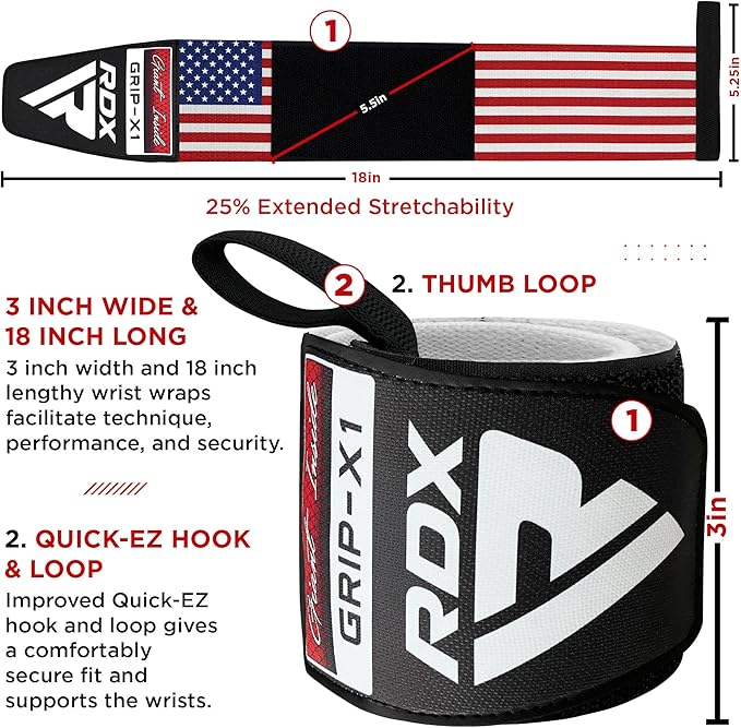 RDX Wrist Wraps for Weightlifting (Pair), IPL USPA Approved, Elasticated 18” Cotton Straps Support with Thumb Loop, Gym Wrap for Weight Lifting Powerlifting Competition Strength Training Bodybuilding