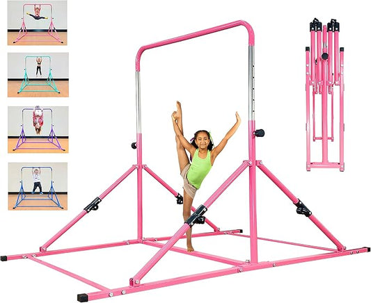 Upgrade Foldable Gymnastic Bar with Mat for Kids 3-12, 200 200 lbs