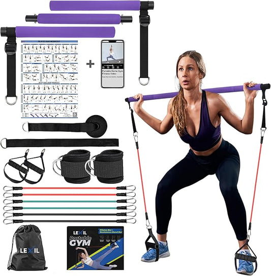 LEXIL Portable Pilates Bar Exercise Kit-Stackable 3 Pairs (15, 20, 20, 30LB) 30LB) -