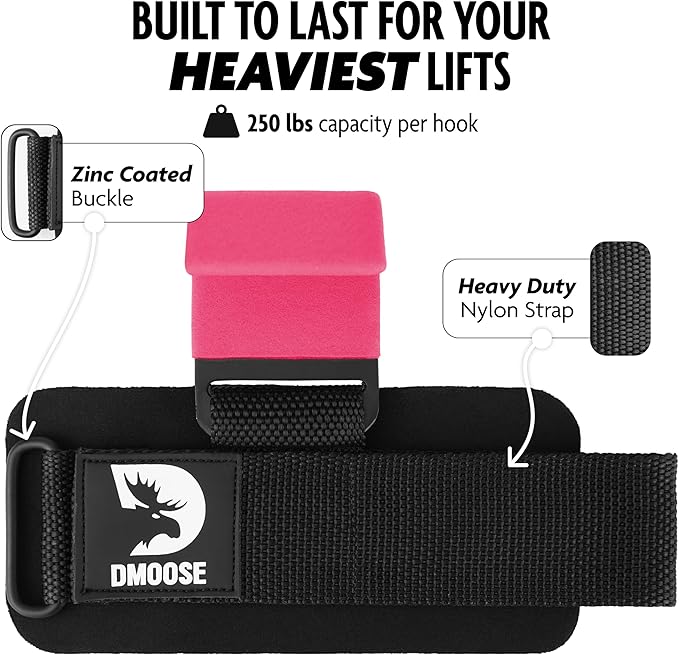 DMoose Fitness Weight Lifting Hooks for Men & 8 mm