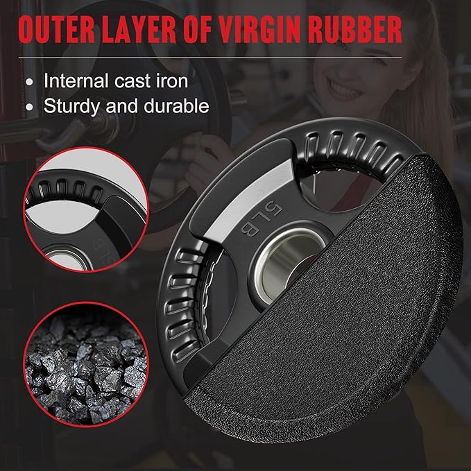 Rubber Weight Plates 2-Inch 5LB-2pcs/10LB-1pcs Barbell Plates Grip