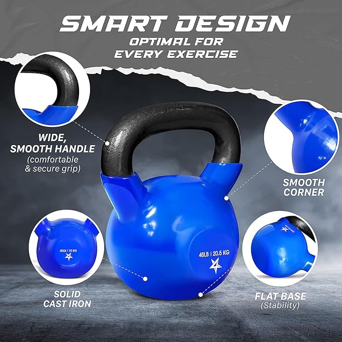 Yes4All 5-65lbs Kettlebells Vinyl Coated Cast Iron