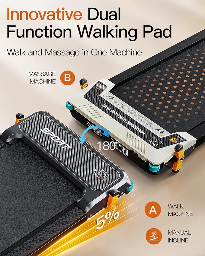 Versatile Walking Pad Treadmill with Incline - Dual-Sided Under Desk Treadmill with Foot Massage,2 in 1 Walking Pad for Home/Office, Portable Compact Treadmills with 330LBS Weight Capacity