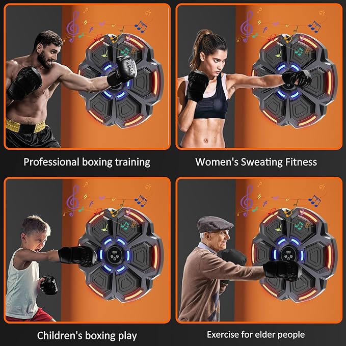 snawowo Music Boxing Machine for Adults - 9 Modes & 9 Speeds, Bluetooth Music Punching Machine with Gloves, Electronic LED Boxing Training Equipment Wall Mounted, Home Indoor Workout Trainer Equipment