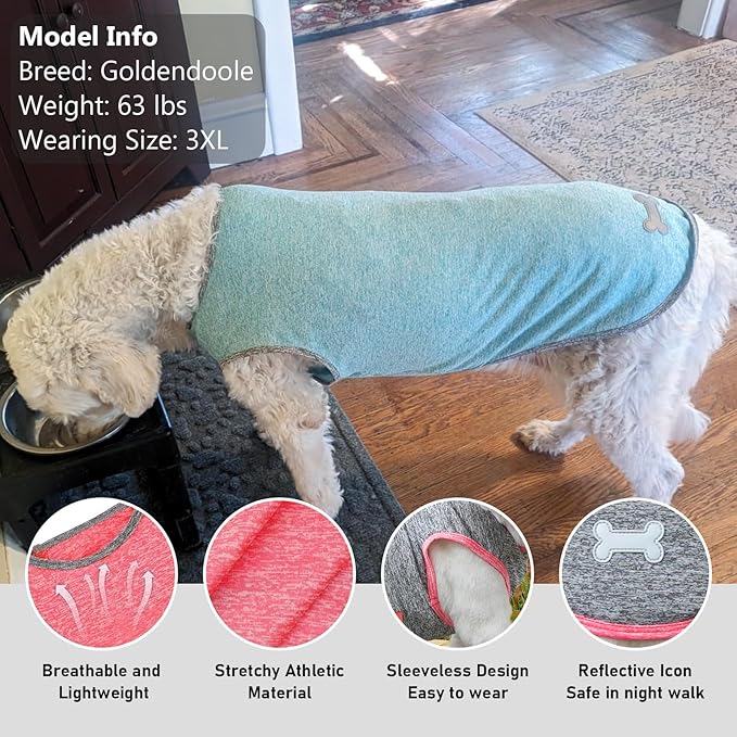 KYEESE 2 Pack Dog Shirts for Large Dogs Quick Dry Soft Stretchy Dog T-Shirts with Reflective Label Tank Top Sleeveless Vest Sun Protection Pet Clothes, Coral Red+Grey, 3XL