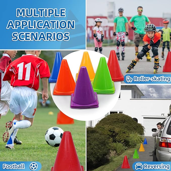 Training Plastic Traffic Cones Set - Indoor Outdoor (Multicolor,24 Pack,7 Pack,7 Inch)