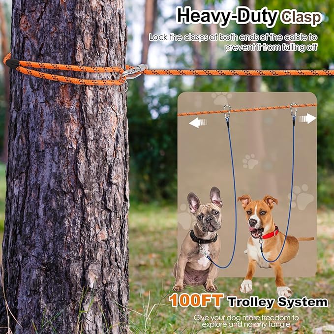 Snagle Paw Dog Runner for Yard 3 in 1 100FT Dog 2 Dog)
