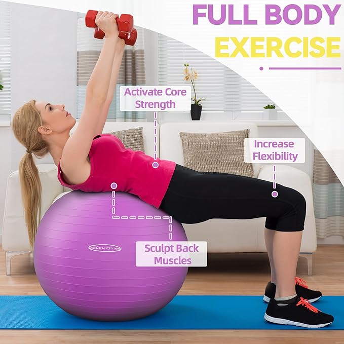 Anti-Burst and Slip Resistant Exercise Ball Yoga Ball 2,000-Pound Capacity,