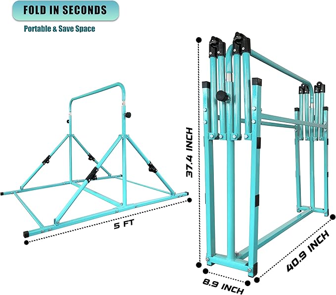 Upgrade Foldable Gymnastic Bar with Mat for Kids 3-12, 200 200 lbs