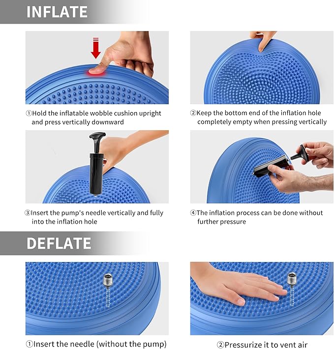 Inflated Wobble Cushion,Dyna Disc,Circular Non-slip Texture for Comfortable Sitting,Wiggle Seat to Improve Posture, Fitness, Stability for Sensory Kids Adults,Balance Seat with Pump for Core Strength