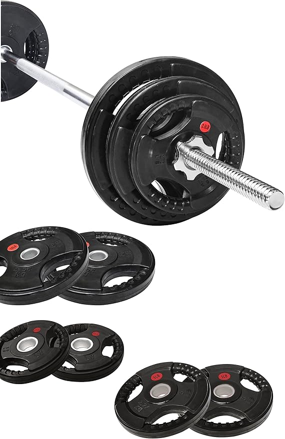Cast Iron Standard Weight Plates Including 5FT Standard Barbell with Star Locks, 45-Pound Set (35 Pounds Plates + 10 Pounds Barbell), Multiple Packages