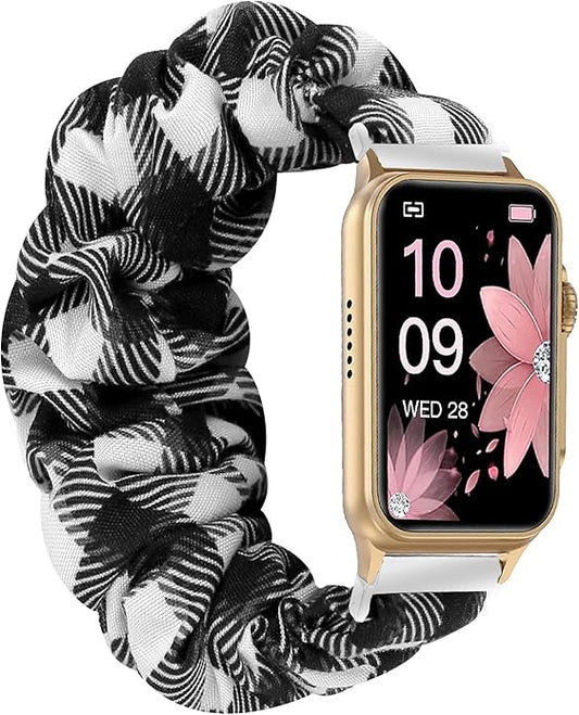 Compatible for FITVII Nexa, HM21, HM68, H86, HM57, HM78, H56 Smart Watch Fitness Tracker Bands, 18mm, 20mm, 22mm Fabric Elastic Scrunchie Elastic Women Cute Replacement Straps