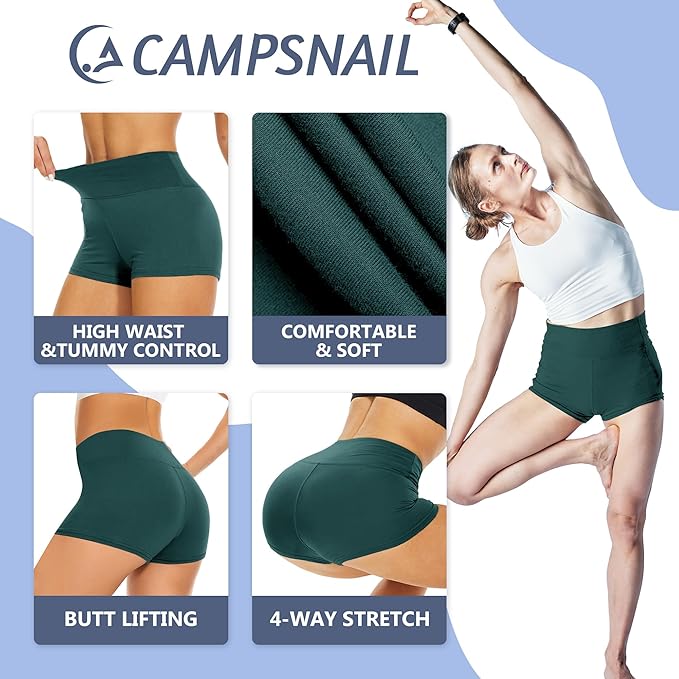 CAMPSNAIL Workout Biker Shorts Women - 3"/5"/8" High Waisted Tummy Control Spandex Booty Volleyball Shorts for Yoga Dance