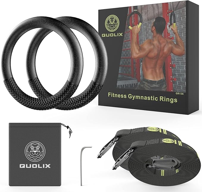 QUOLIX Gymnastic Rings with Adjustable Straps 1300lbs Exercise