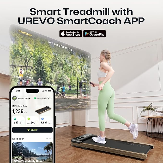 UREVO Smart Walking Pad, Compact Under Desk Treadmill with Double Shock Absorption, Quiet Operation, Workout APP with Track Insights and MIIT Mode, Plug and Play, Remote or APP Control for Home Office