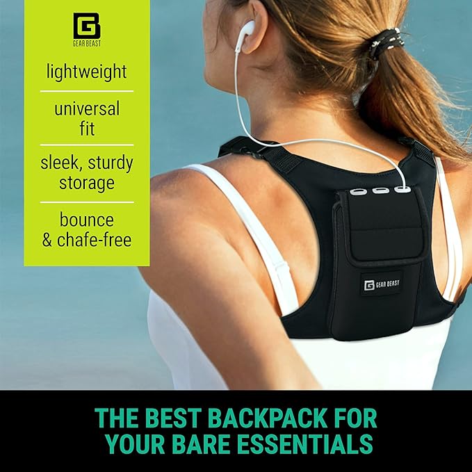 Gear Beast Running Backpack Unisex - Running Vest for Jogging, Hiking and Cycling - Compatible with Most Smartphones, Black