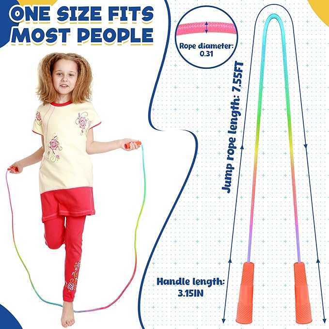 Kids Jump Rope, Colorful Gradient Nylon Skipping Ropes for Children, 7.55FT Adjustable Length, Plastic Handles, Lightweight Jumping Ropes for Schools, Events, and Family Fun