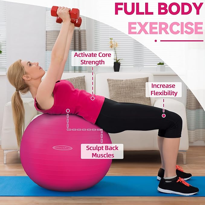 Anti-Burst and Slip Resistant Exercise Ball Yoga Ball 2,000-Pound Capacity,