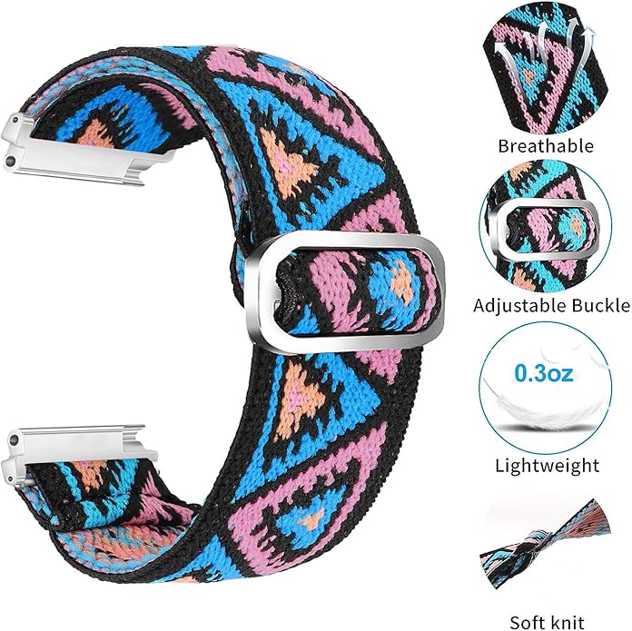 Compatible for FITVII Fitness Tracker Bands, 18mm, 20mm, 22mm Stretch Elastics Nylon Adjustable Replacement Strap Accessories
