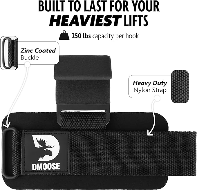 DMoose Fitness Weight Lifting Hooks for Men & 8 mm