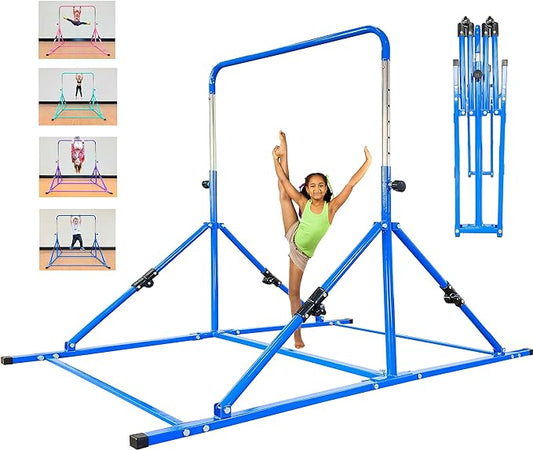 Upgrade Foldable Gymnastic Bar with Mat for Kids 3-12, 200 200 lbs