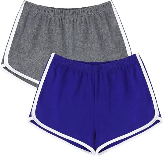 URATOT Women's Cotton Gym Yoga Summer Running Active Dance Elastic Shorts, Pack of 2