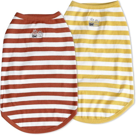 Dog Shirt Striped Dog Clothes Stretchy Vests Soft Cotton for Small Medium Large Dogs Boy Girl Puppy Clothes Lightweight Cat Outfit Kitten Tank Top Apparel T-Shirts Pack-2 Yellow & Rust 3XL