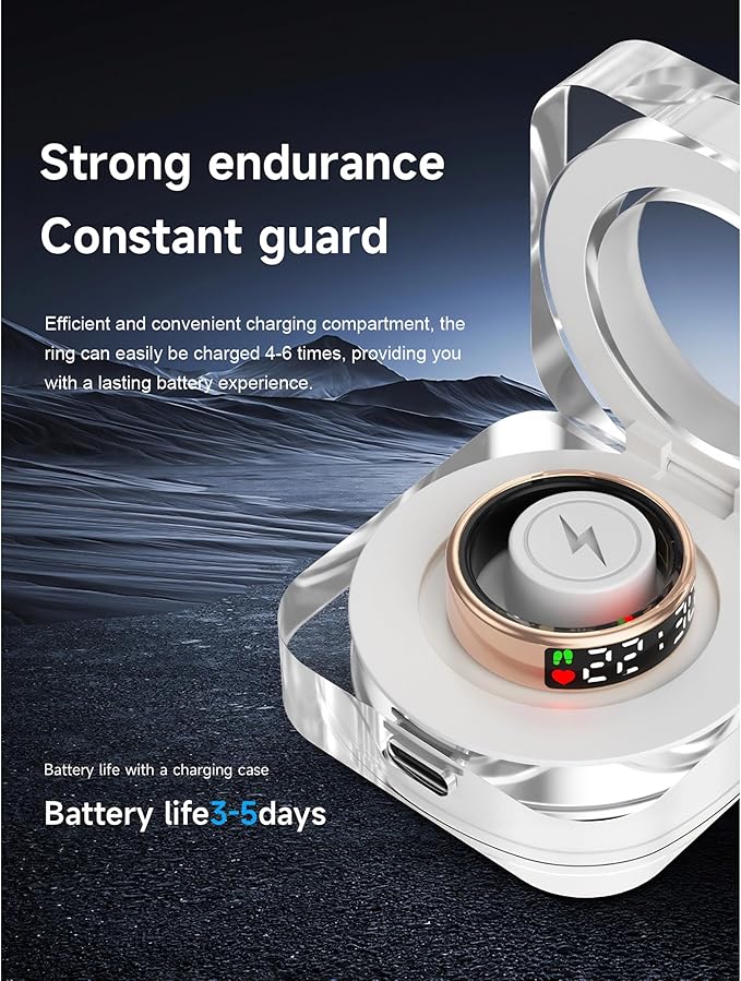 Yoidesu Smart Ring, Health Tracker with Display, Fitness Tracker, Heart Rate & Sleep Monitor, Pedometer, IP68 Waterproof, Charging Case (12)