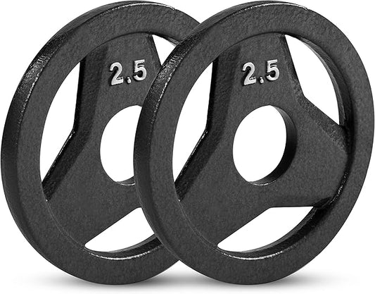 JFIT Olympic 2" Cast Iron Grip Plate OR 2" Rubber Bumper Plates for Barbell - Singles OR Pairs - 6 Weights Available (2.5lbs to 45lbs) Plates for Strength Training, Weightlifting, Bodybuilding