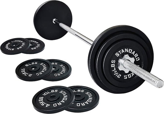 Signature Fitness Cast Iron Standard Weight Plates Including 5FT Standard 45-Pound Set (35 Pounds 10 Pounds