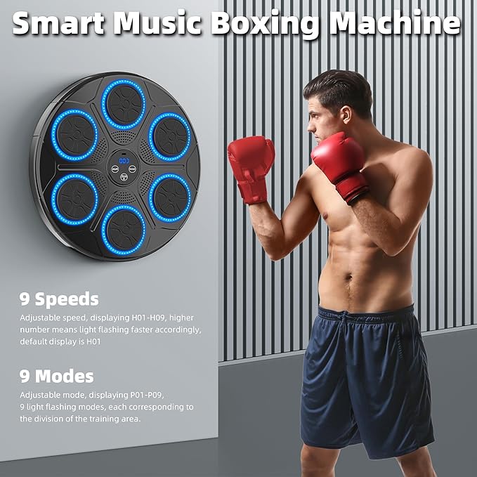 Music Punching Machine Boxing for Kids/Adults, 9 Modes & 9 Speeds Bluetooth Arcade Machine with Boxing Gloves, Large Size Wall Mounted Punching Boxing Equipment