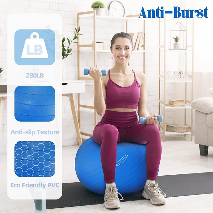 Anti-Burst and Slip Resistant Exercise Ball Yoga Ball 2,000-Pound Capacity,