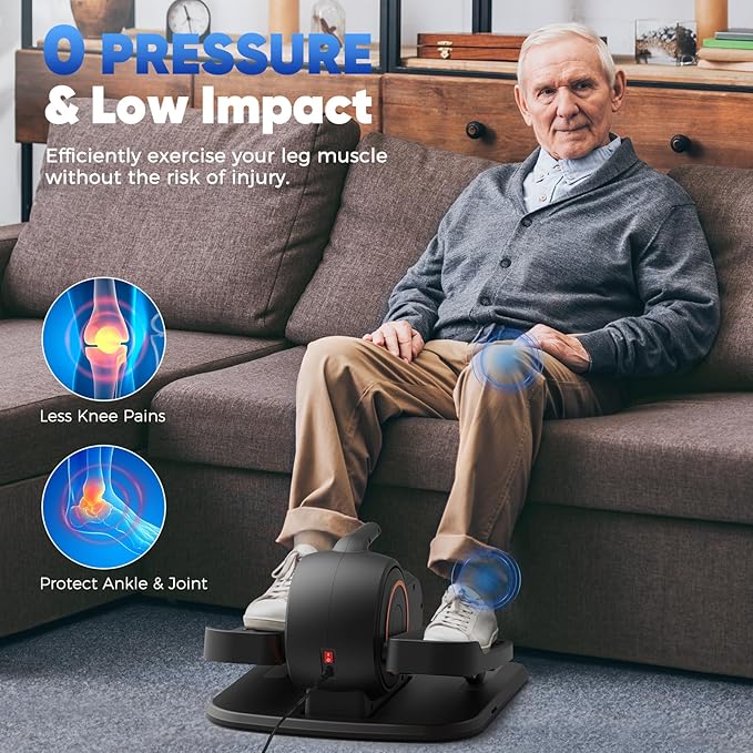 Under Desk Elliptical Machine, Electric Ellipse Leg Exerciser as Seen on TV for Seniors with Remote Control & 10 Leve Speeds, Fully Assembled, Quiet & Portable Seated Pedal Exerciser for Home Office