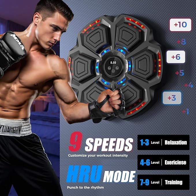 Music Boxing Machine for Adults,Bluetooth Smart Boxing Training Machine,Wall Target Punching Workout for Kids,Reflex Training Suitable for Home,Office,Gym,Fun Fitness Equipment