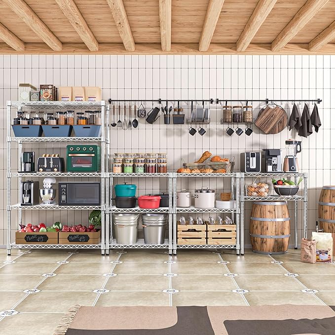 Steel Storage Shelving 5-Tier Utility Shelving Unit Steel Organizer Wire Rack for Home,Kitchen,Office,Garage, 1750 LBS Capacity 17.7" D x 47.2" W x 72.3" H