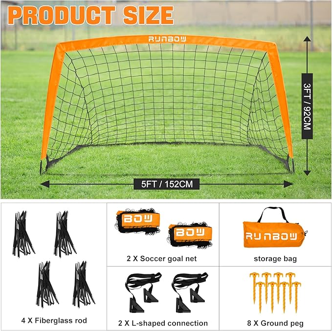 RUNBOW Portable Kids Soccer Goal for Backyard Set 2 Practice 6x4FT, 5x3FT, 5x3FT, 4x3FT 4x3FT Multiple
