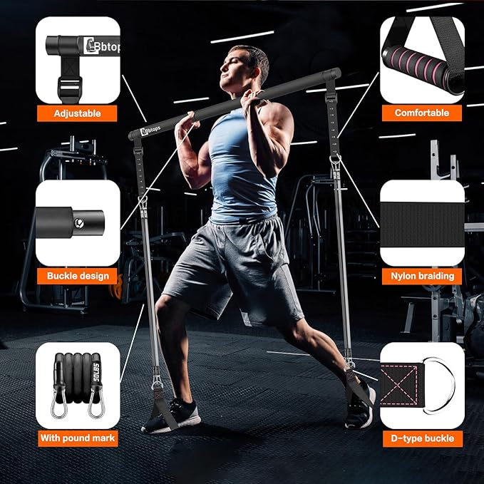 Pilates Bar Kit with Resistance Bands,Pilates Bar with Stackable Bands Workout Equipment for Legs,Hip,Waist and Arm,Exercise Fitness Equipment for Women & Men Home Gym Yoga Pilates