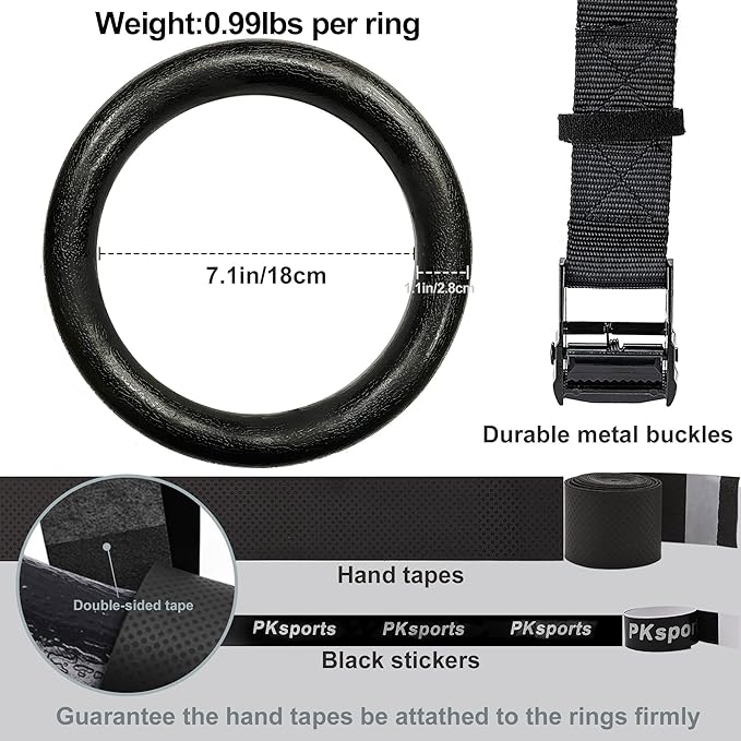 PACEARTH Gymnastic Rings 1100lbs Capacity with 14.76ft Adjustable