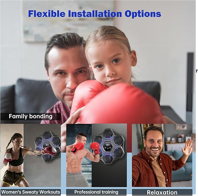 Music Boxing Machine, Wall Mounted Boxing Machine for Adults Kids, Bluetooth Smart Boxing Trainer with Boxing Gloves, Electronic Boxing Workout Equipment Target for Home Gym, 9 Modes & 9 Speeds