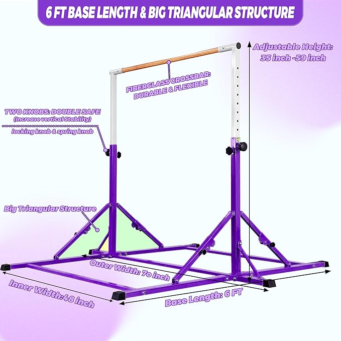 Gymnastic Bar For Kids and Teenage Ages 3-25 5 FT 6 FT 5 FT 6 FT