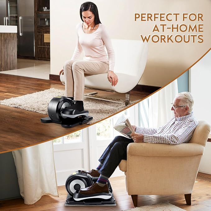 Under Desk Elliptical Machine Leg Exerciser Seated Machine Elliptical Trainer for Seniors Adults with Massage Pedal/Display Monitor/Remote Control Home Office Use