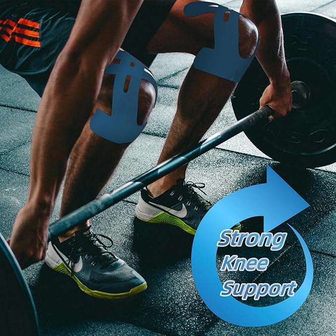 IEADEN Precut Kinesiology Tape for Knees, 20 Pcs - Knee Support & Stability, Knee Pain Relief Athletic Tape - Waterproof & Elastic, Breathable Hypoallergenic Latex-Free Tape, Blue
