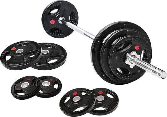 Cast Iron Standard Weight Plates Including 5FT Standard Barbell with Star Locks, 45-Pound Set (35 Pounds Plates + 10 Pounds Barbell), Multiple Packages