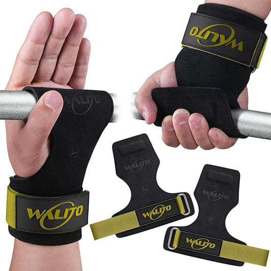 WALITO Weight Lifting Wrist Straps (Pair),Double Layer Leather Grips for Deadlift,Powerlifting and Gym Workouts, Adjustable Neoprene Padded Wrist Wraps - Men/Women, Heavy Duty Support
