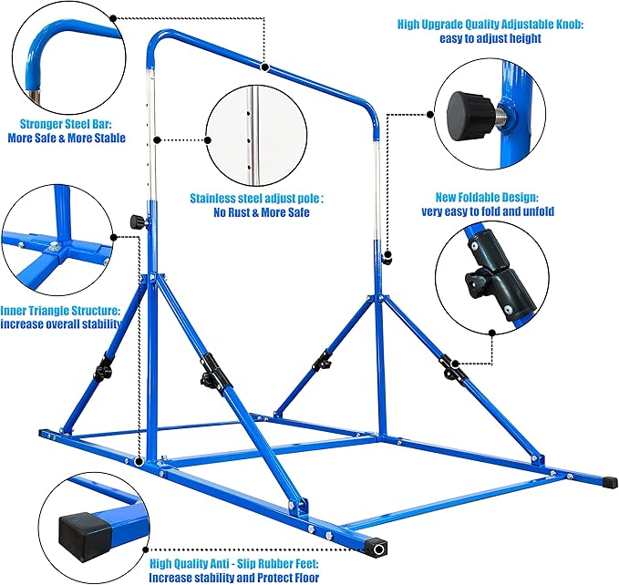 Upgrade Foldable Gymnastic Bar with Mat for Kids 3-12, 200 200 lbs