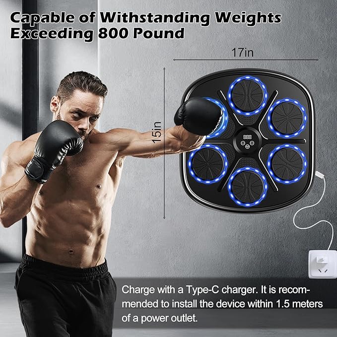 Smart Music Boxing Machine for Adults and Kids, Wall-Mounted Interactive Trainer with LED Display, 9 Modes & 9 Speeds, Perfect for Home Fitness and Stress Relief