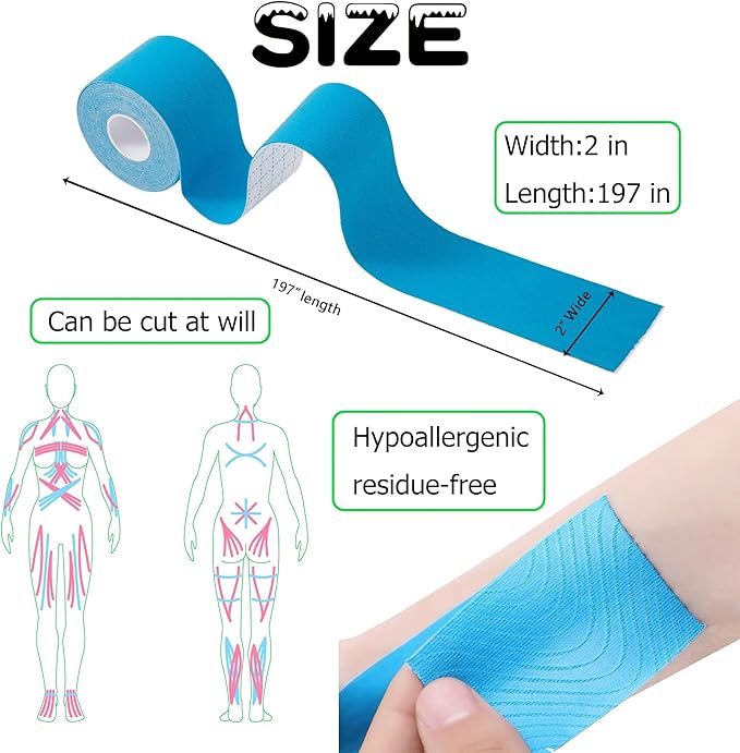 3 Rolls Kinesiology Tape,49.2ft Hypoallergenic Waterproof Kinetic Tape,Athletic Elastic Kneepad Muscle Pain Relief Knee Taping,Running Tennis Football Sports Activities Tapes, Muscle Tape Roll