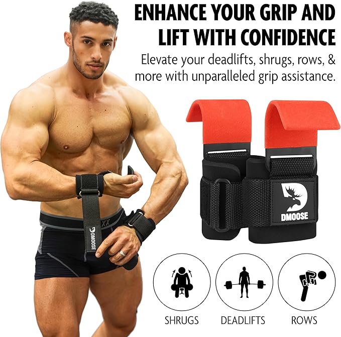DMoose Fitness Weight Lifting Hooks for Men & 8 mm